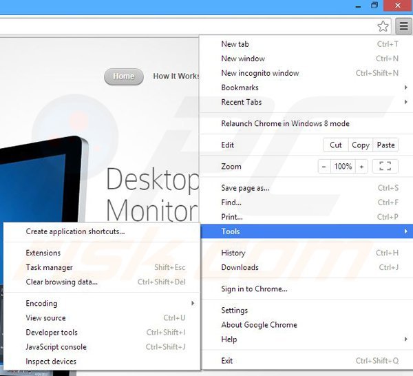 Removing Desktop Temperature Monitor ads from Google Chrome step 1