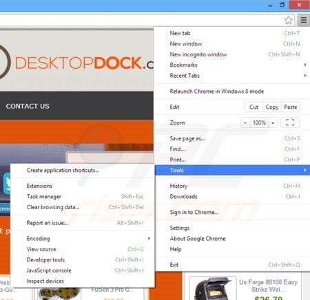 Removing DesktopDock ads from Google Chrome step 1