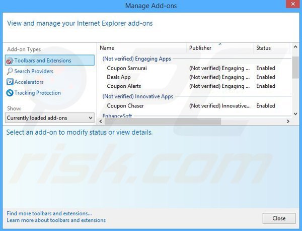 Removing DiscountPlace ads from Internet Explorer step 2