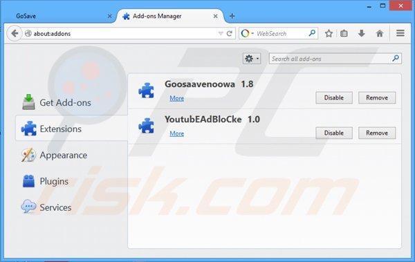 Removing GoSavenow ads from Mozilla Firefox step 2