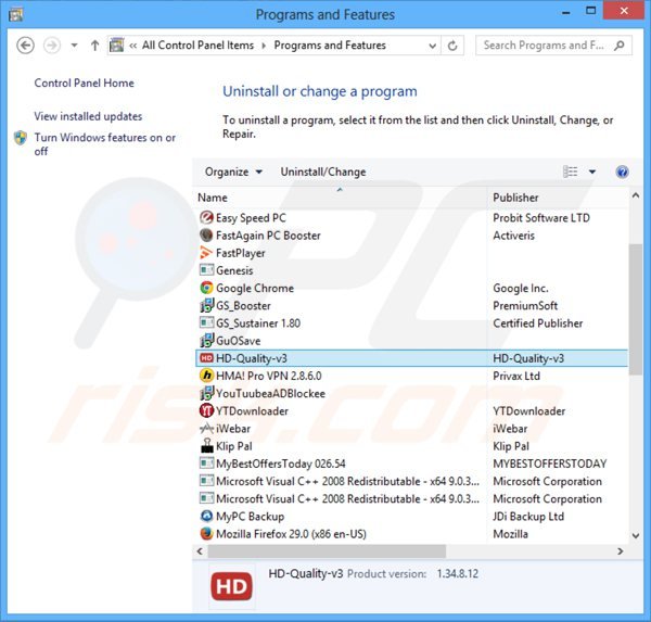 hd quality adware uninstall via Control Panel