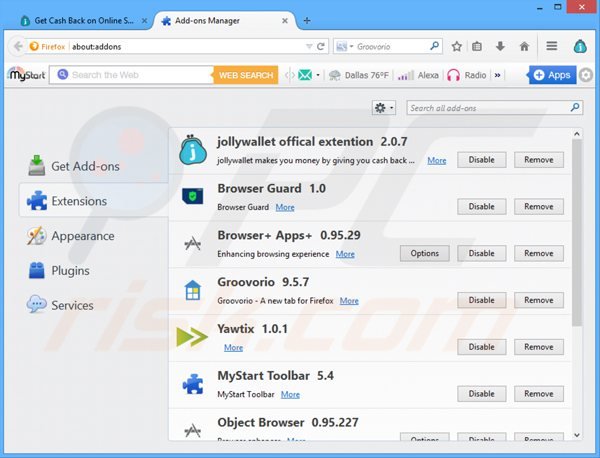 Removing Jollywallet ads from Mozilla Firefox step 2