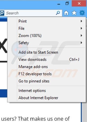 Removing MySafeProxy ads from Internet Explorer step 1