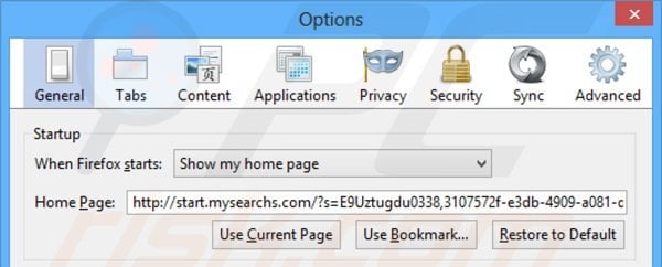 Removing start.mysearchs.com from Mozilla Firefox homepage