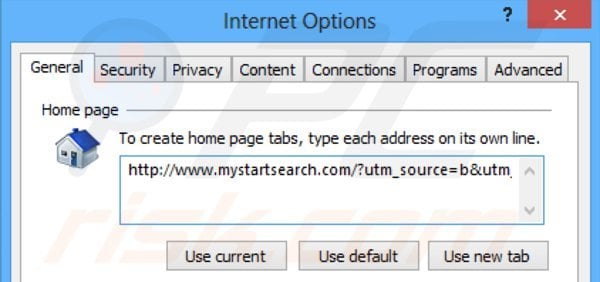 poistetaan mystartsearch.com Internet Explorerin kotisivulta