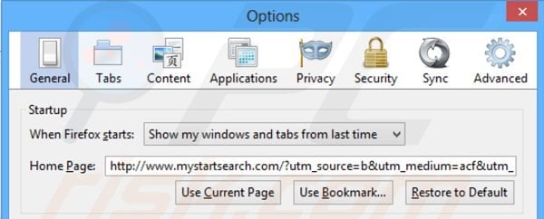 Eliminación mystartsearch.com desde la página de inicio de Mozilla Firefox