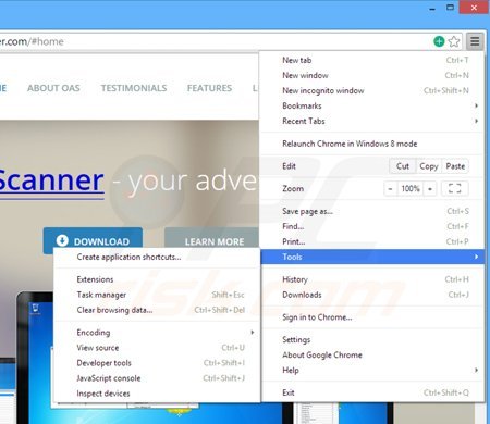 Removing Online Ad Scanner ads from Google Chrome step 1