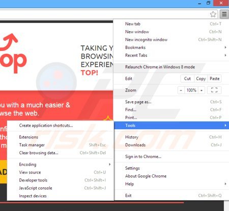 Removing PopToTop ads from Google Chrome step 1