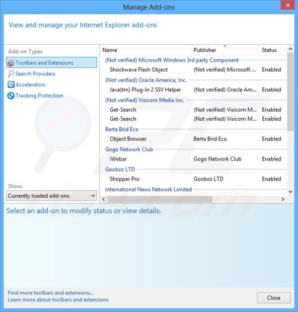 Removing PopToTop ads from Internet Explorer step 2