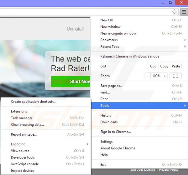 Removing Rad Rater from Google Chrome step 1