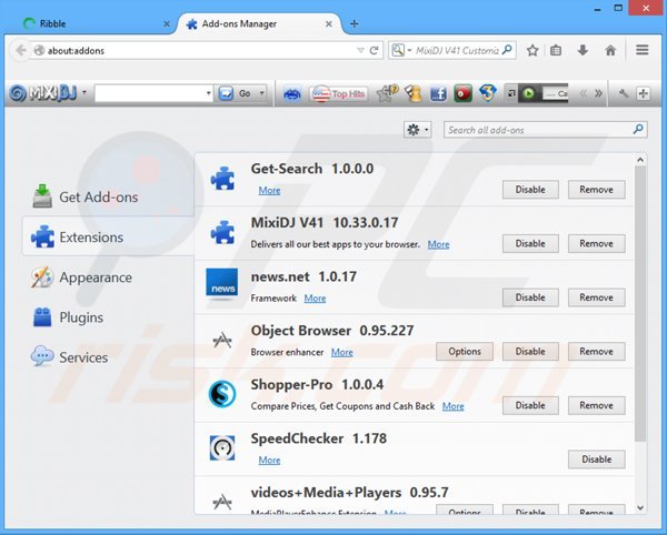 Removing Ribble ads from Mozilla Firefox step 2