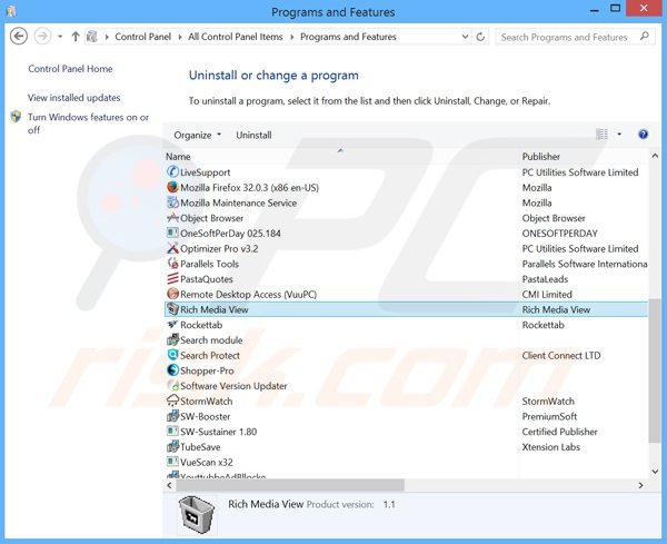 rich media view adware uninstall via Control Panel