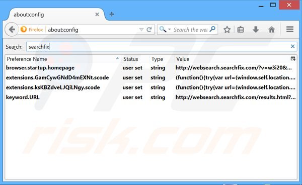 Removing websearch.searchfix.info from Mozilla Firefox default search engine