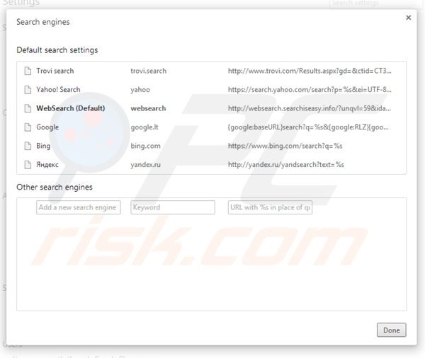 Removing websearch.searchiseasy.info from Google Chrome default search engine