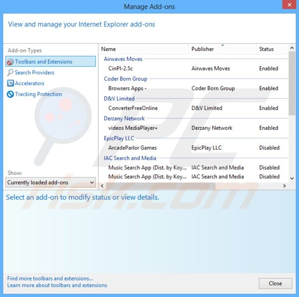 Removing websearch.searchiseasy.info related Internet Explorer extensions