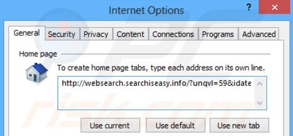 Removing websearch.searchiseasy.info from Internet Explorer homepage