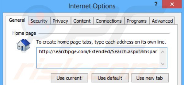 Removing searchpge.com from Internet Explorer homepage