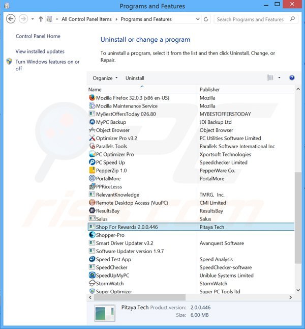 shop for rewards adware uninstall via Control Panel