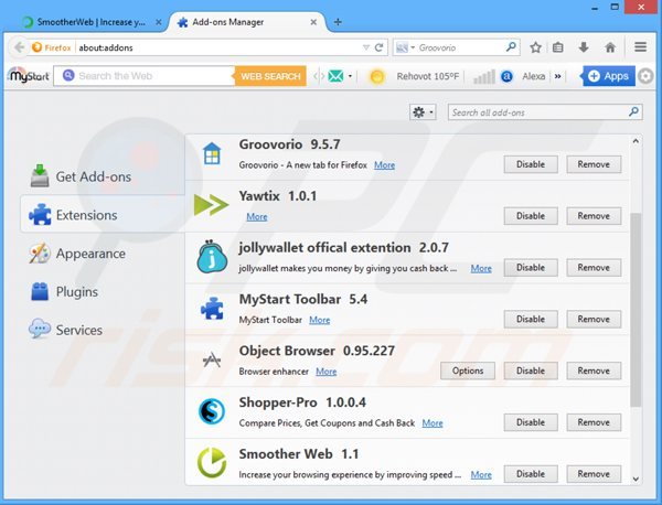 Removing SmootherWeb ads from Mozilla Firefox step 2