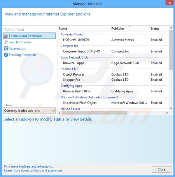Removing SmootherWeb ads from Internet Explorer step 2