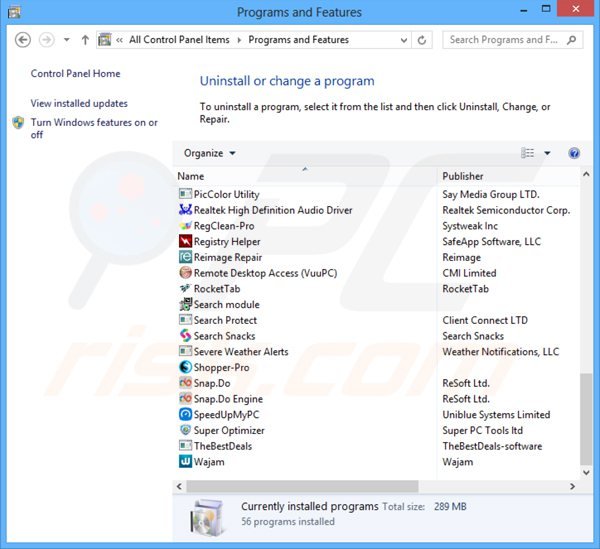 SmootherWeb adware uninstall via Control Panel