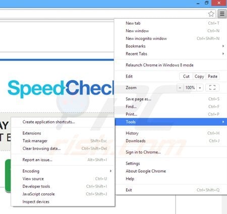 Removing SpeedChecker ads from Google Chrome step 1