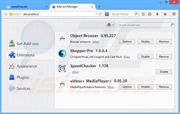 Removing SpeedChecker ads from Mozilla Firefox step 2