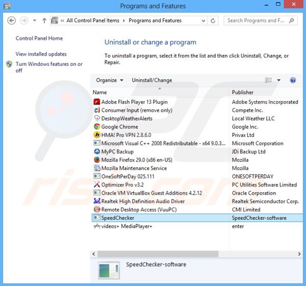 SpeedChecker adware uninstall via Control Panel