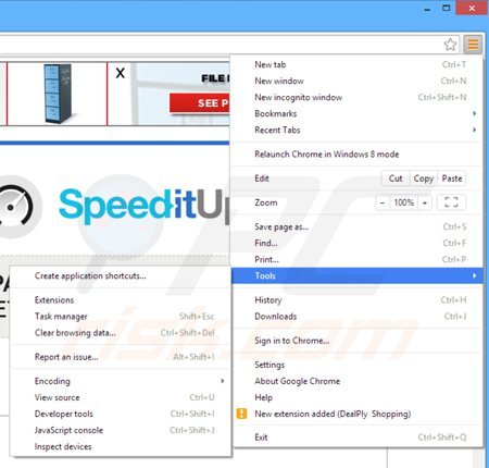 Removing speeditup ads from Google Chrome step 1