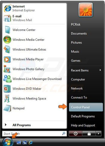 Turning on Guest account on Windows Vista step 1 - aceessing Control Panel