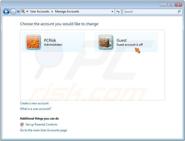Turning on Guest account on Windows Vista step 3 - clicking Guest account