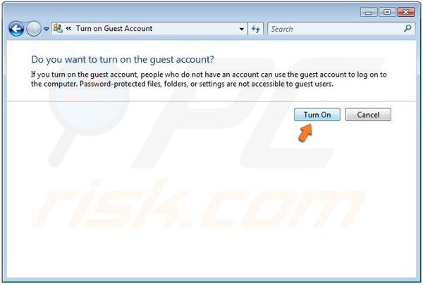 Turning on Guest account on Windows Vista step 4 - clicking Turn On