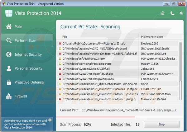 Vista Protection 2014 performing a fake computer security scan