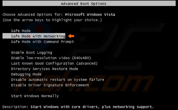 Booting Windows vista in Safe Mode with Networking