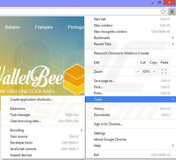 Removing WalletBee related adware from Google Chrome step 1