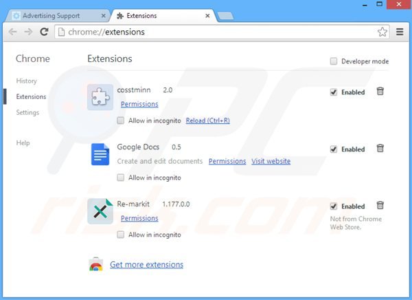 Removing web bar related adware from Google Chrome step 2