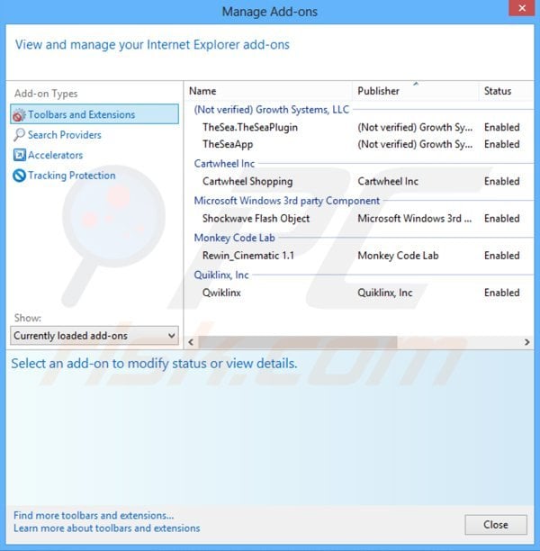 Removing web bar related adware from Internet Explorer step 2