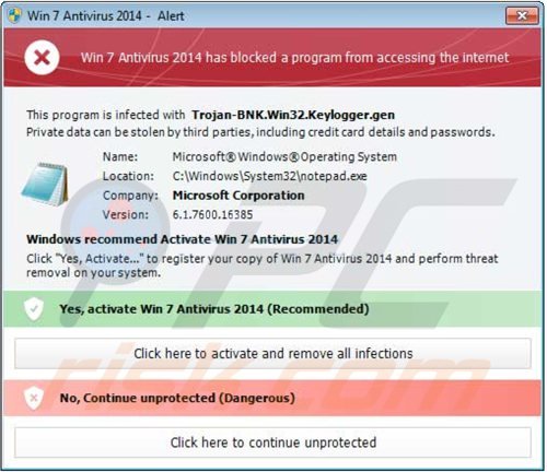 win 7 antivirus 2014 blocking execution of installed programs - fake alert