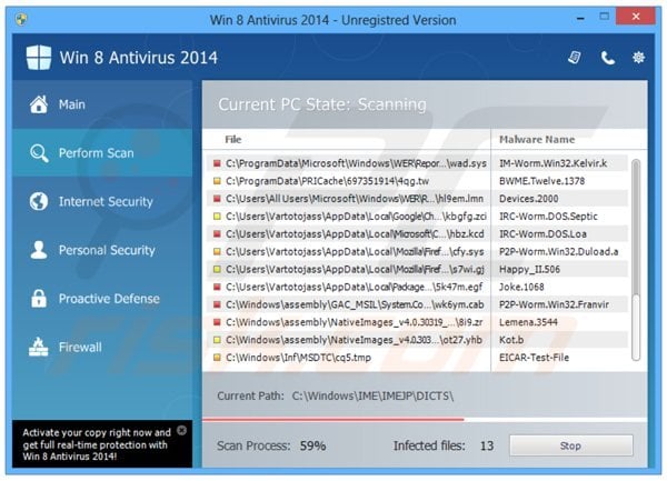 win 8 antivirus 2014 performing a fake computer security scan