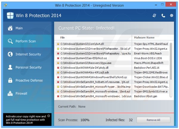 win 8 protection 2014 performing a fake security scan