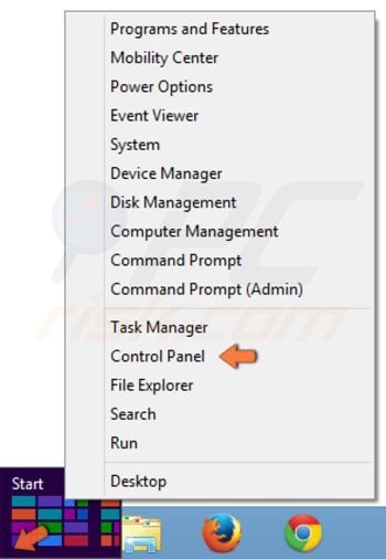 Turning on guest user on Windows 8 step 1 - accessing Control Panel