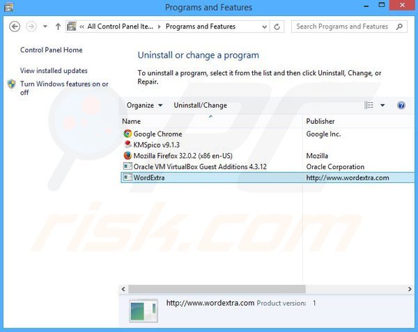 WordExtra adware uninstall via Control Panel