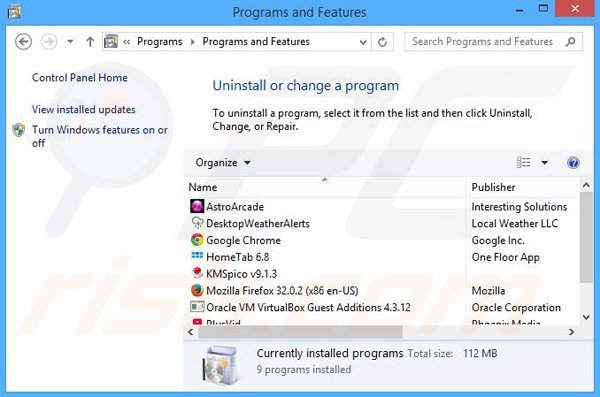 AlgoChord adware uninstall via Control Panel