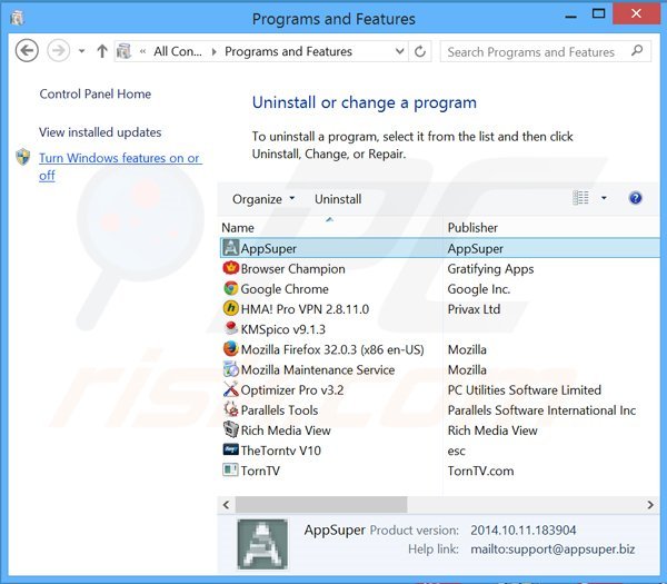 Uninstalling AppSuper via control panel