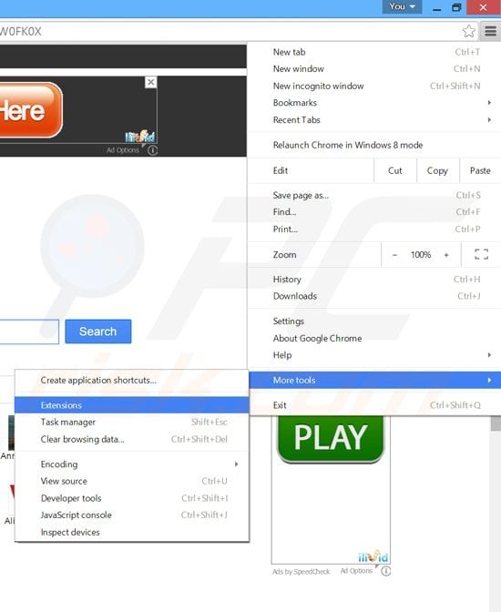 Removing apptou ads from Google Chrome step 1