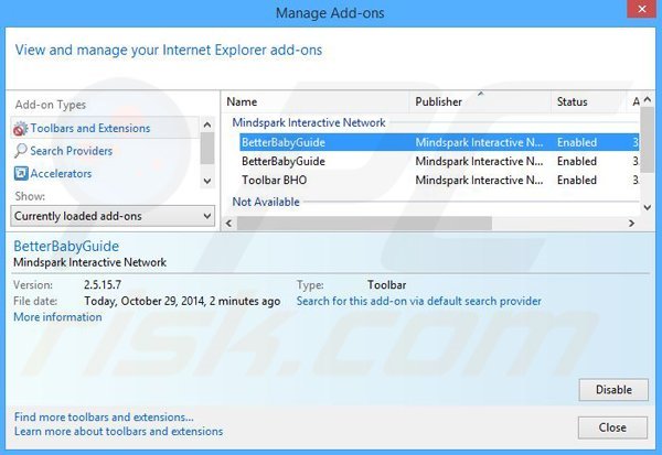 Removing BetterBabyGuide related Internet Explorer extensions
