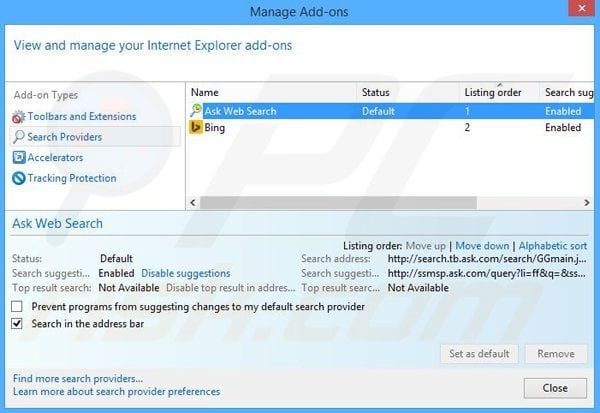 Removing BetterBabyGuide from Internet Explorer default search engine