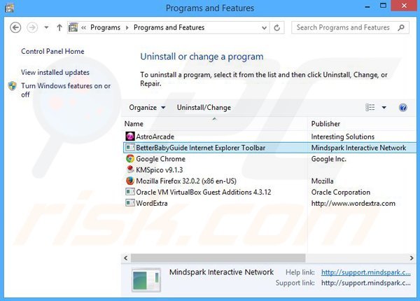 BetterBabyGuide browser hijacker uninstall via Control Panel