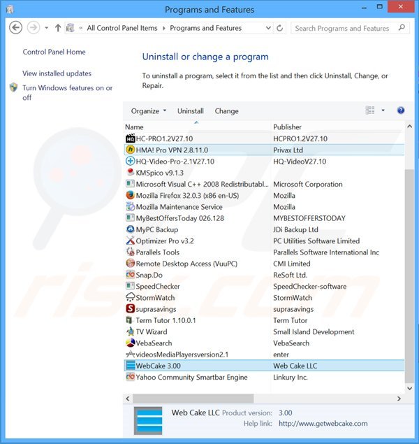 Uninstalling Browse Camo via control panel