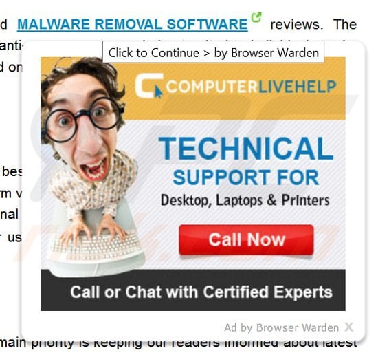 browser warden adware generating in-text ads